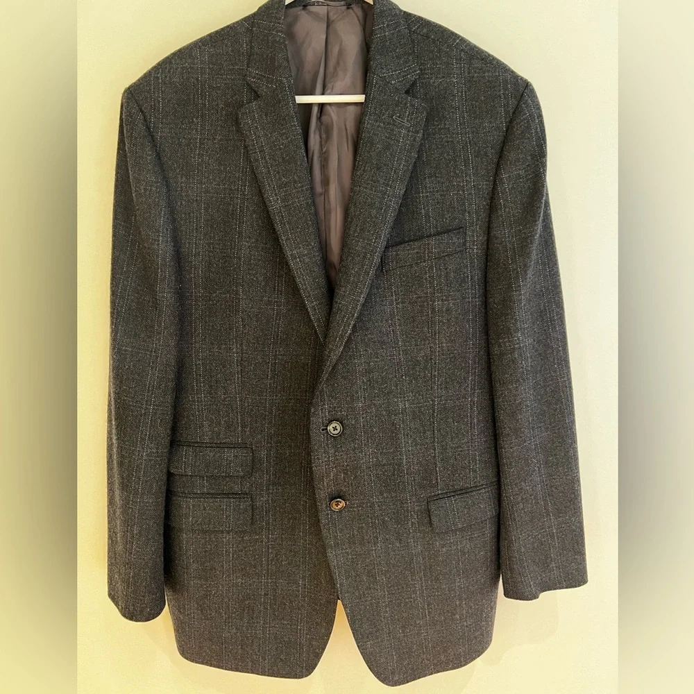Ralph Lauren Gray Plaid Wool Sport coat Jacket 2 Button Elbow Patches Blazer 44L